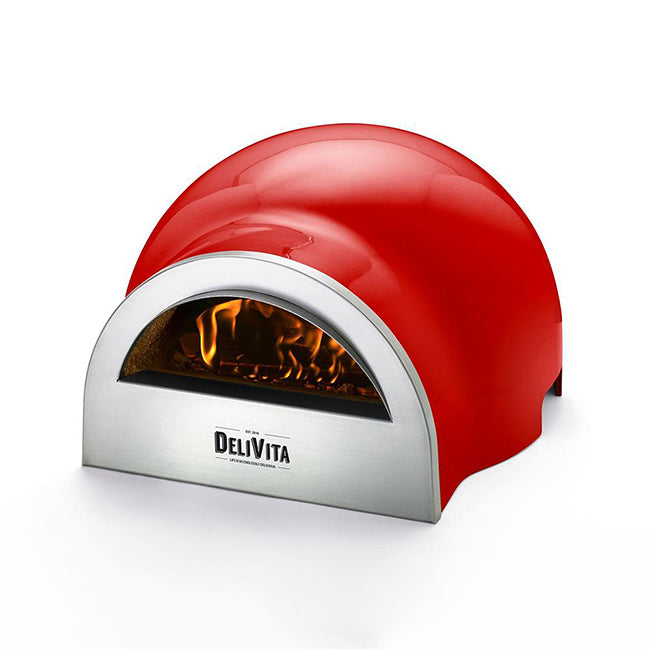 Delivita pizzaoven rood / chili red | Deze pizzaoven is houtgestookt en weegt maar 30kg. De perfecte oven voor buiten in de tuin of binnen in huis.