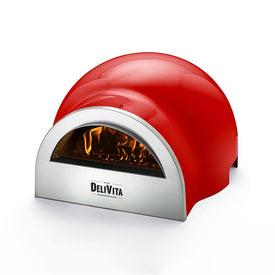 Delivita pizzaoven rood / chili red | Deze pizzaoven is houtgestookt en weegt maar 30kg. De perfecte oven voor buiten in de tuin of binnen in huis.